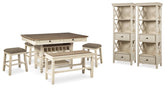 J&M Furniture - Ashley Furniture - Bolanburg Counter Height Dining Table, 4 Stools, Bench and 2 Display Cabinets - Counter Height Dining Table, 4 Stools, Bench and 2 Display Cabinets - D647D29